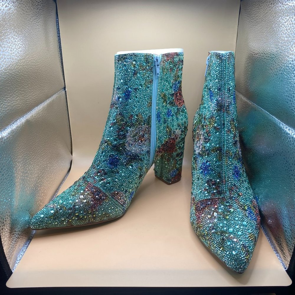 NEW WITH BOX - Betsey Johnson Floral Green Cady Booties